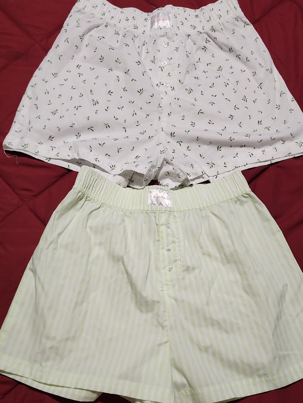 Rampage White Floral and Light Green Stripe Boxer Shorts Set